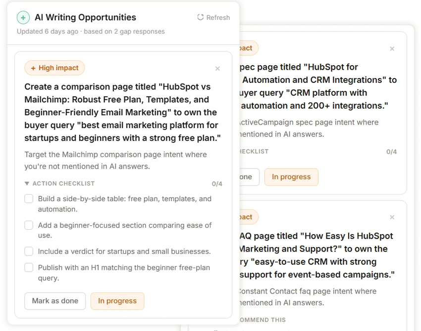 Screenshot: GEO insights and recommendations view