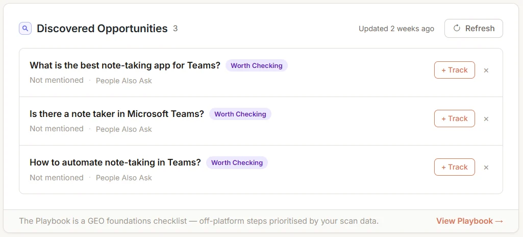 Screenshot: Discovered Opportunities view